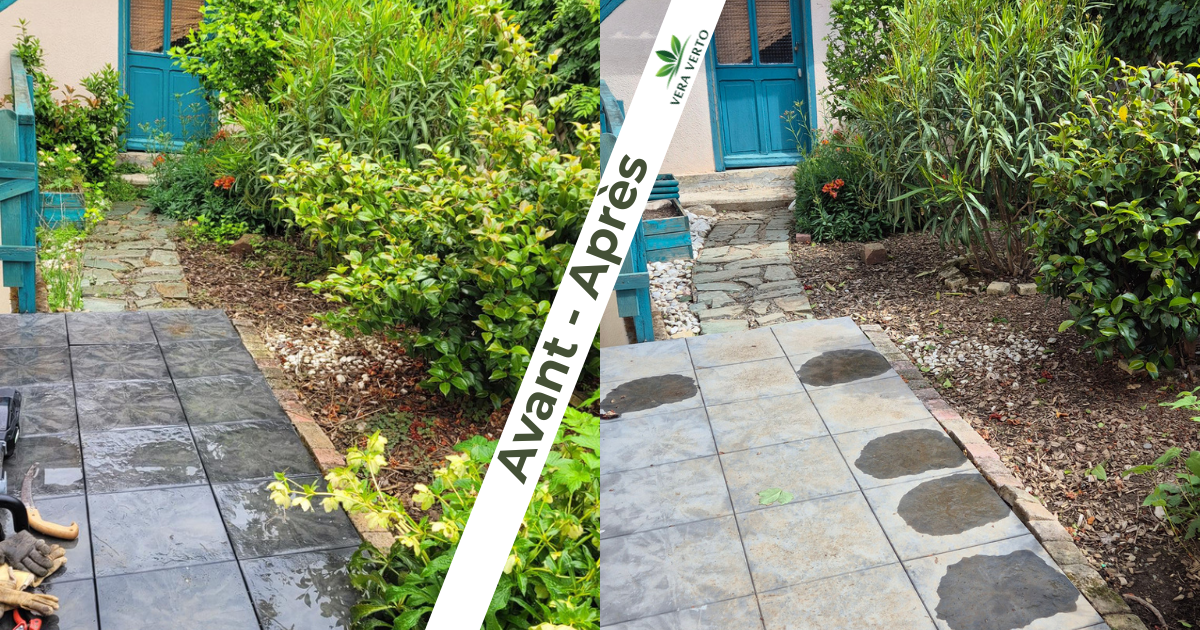 Avant et après la remise en état d’un jardin et de ses allées au Boupère